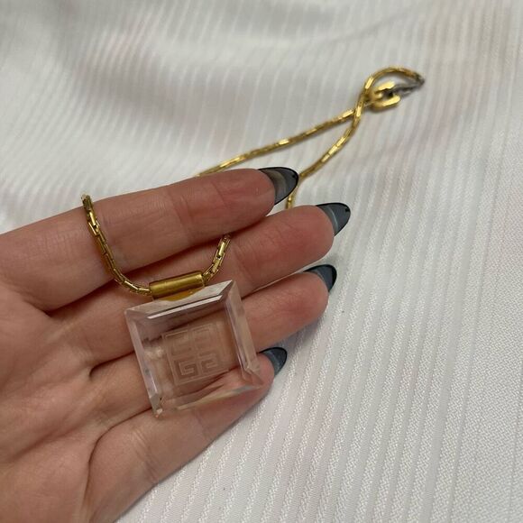 Givenchy Vintage Logo Necklace Glass Crystal Clear Gold Chain Signed - Picture 9 of 11